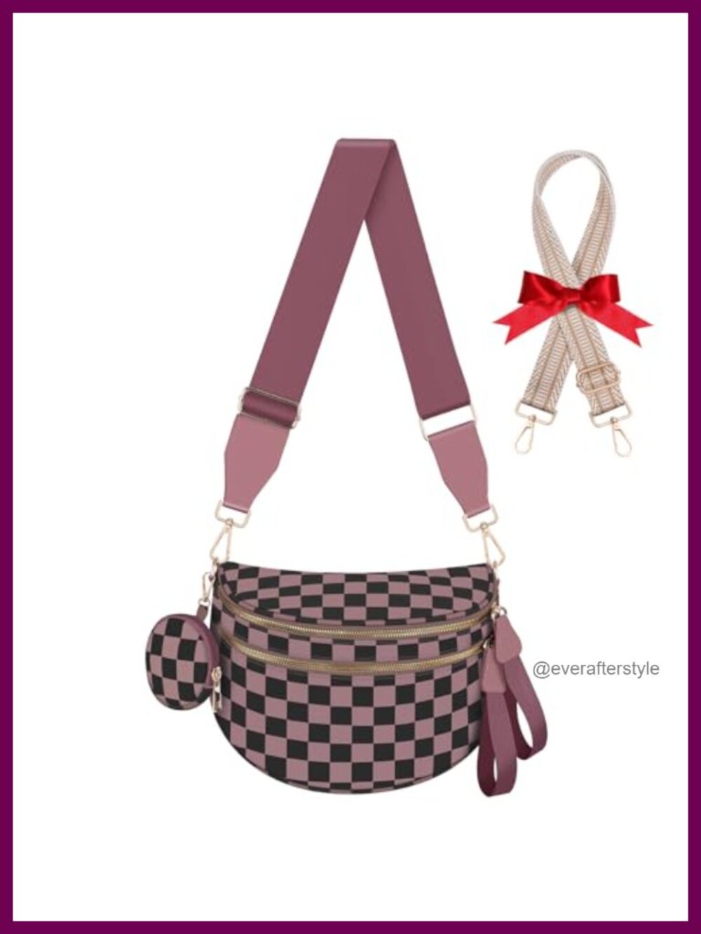 Nylon Checkered Crossbody Bag Expandable Bum Bag with Extra Strap